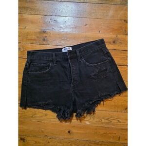 Agolde Parker High Rise Distressed Denim Shorts Washed Black Carbon Size 27
